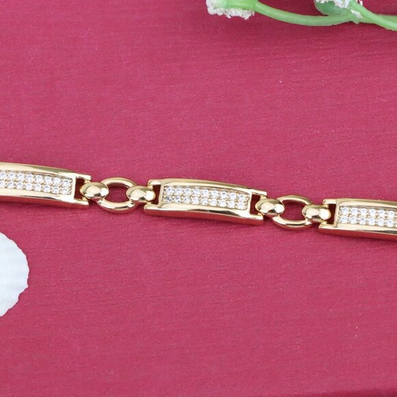 "Elegant Rose Gold Bracelet with Dazzling Rectangle CZ Panels, XPBL0952 - Picture 12 of 12